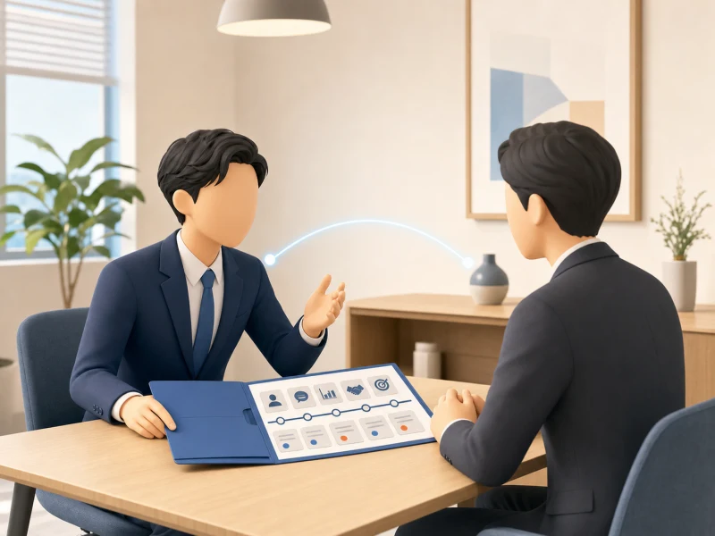 記録を基に後任が商談を継続する場面