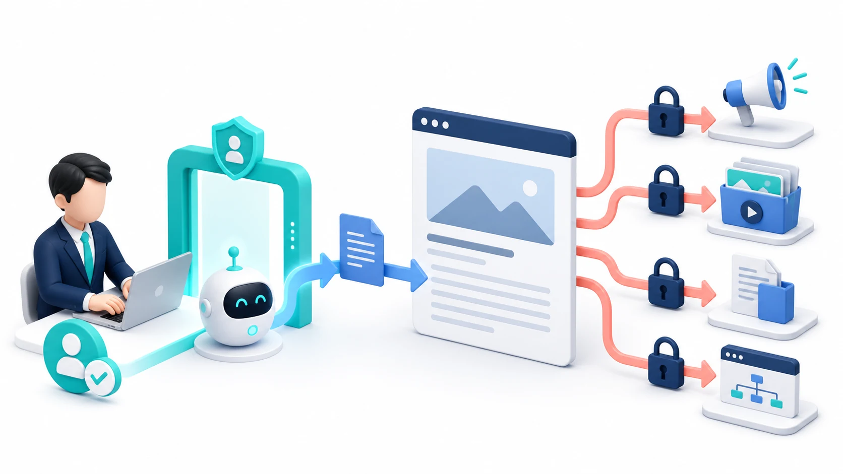 権限を絞ったアカウントから AI が WordPress の下書きだけを作成するイメージ