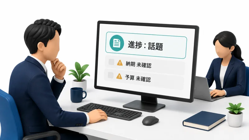 上司が案件の進捗から納期と予算の確認不足に気づく