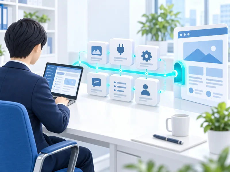 他のプラグインが並ぶ中を通ってAIからWordPressサイトの1つの窓口へ接続がつながる様子を表した図（バージョン1.6.1）