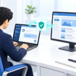 ブラウザのチャットAIが承認を経てWordPressのサイトに接続するイメージ
